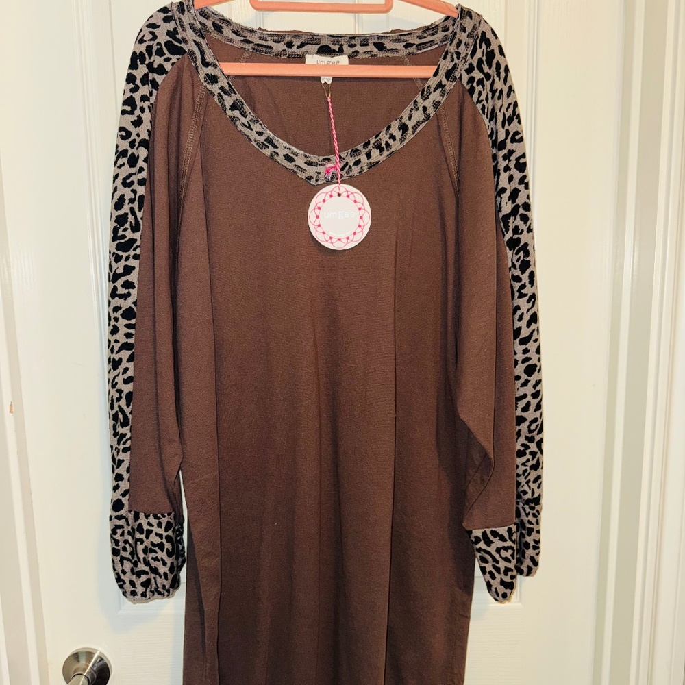 Umgee Dress with Animal Print Balloon Sleeves